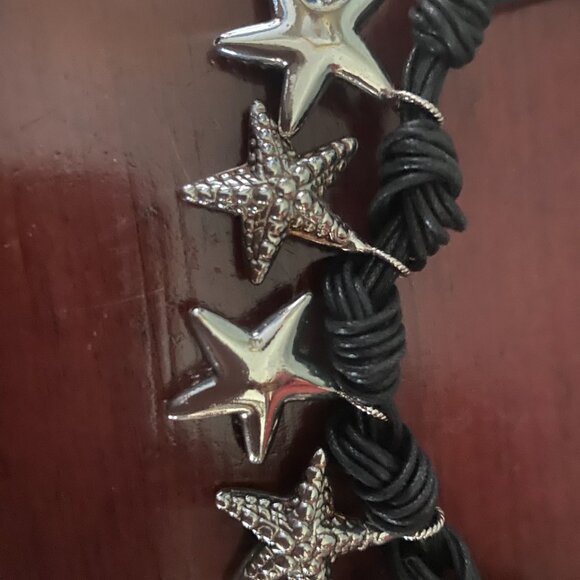 DYADEMA 925 Sterling Italy STARFISH Puffy Star Black Cord Collar 17.5" Necklace - Picture 4 of 5